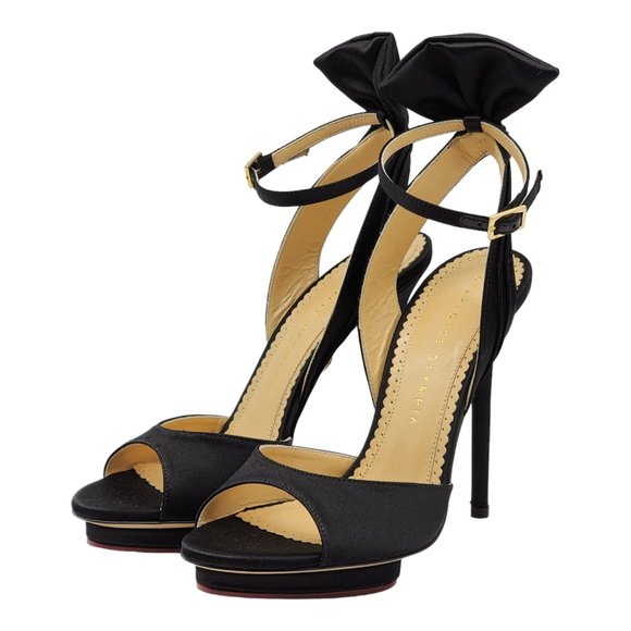 Charlotte Olympia Wallace Bow-Back Satin Evening Sandal - Black - Picture 2 of 7